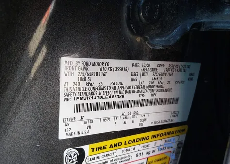 2020 Ford Expedition Xlt Max z USA, uszkodzony, nr VIN 1FMJK1JT9LEA86389